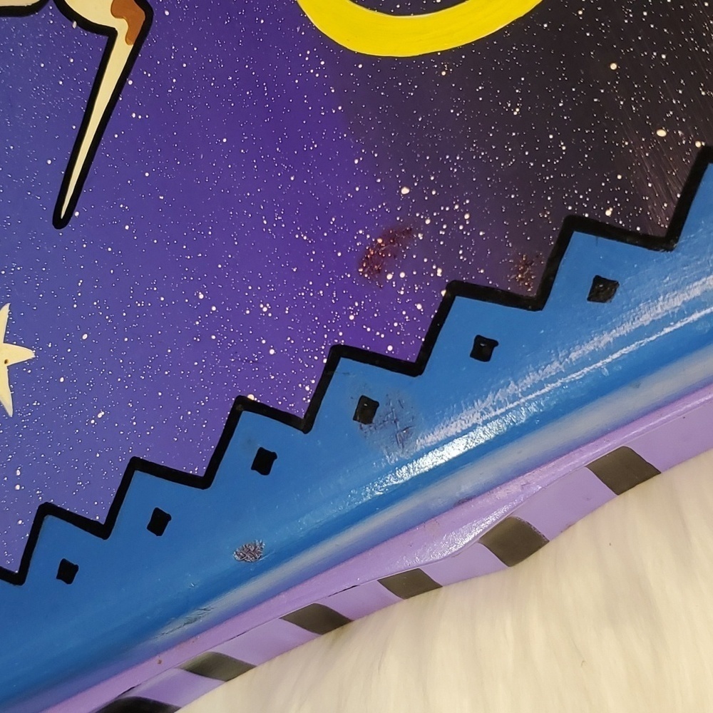 Y2K Handpainted Horse Stars & Moon Galaxy Purple Large Felt Lined Wooden Box - Picture 14 of 17